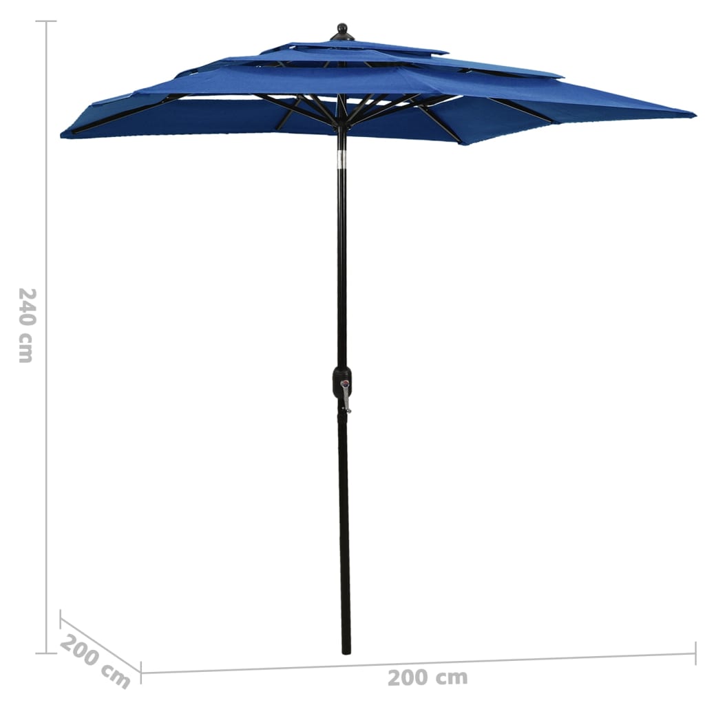 Parasol 3-laags met aluminium paal 2x2 m azuurblauw