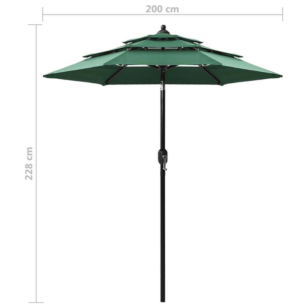 Parasol 3-laags met aluminium paal 2 m groen