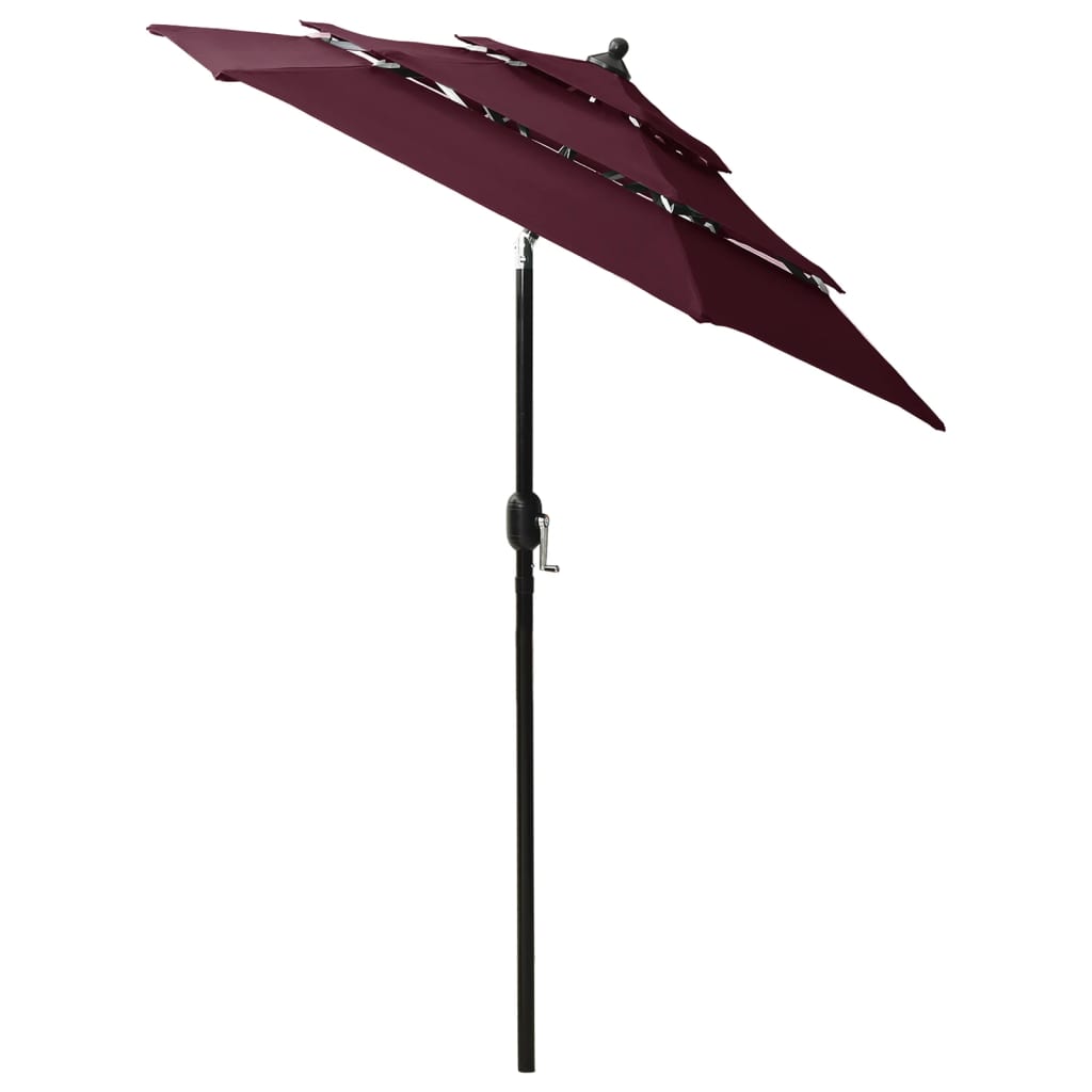 Parasol 3-laags met aluminium paal 2 m bordeauxrood