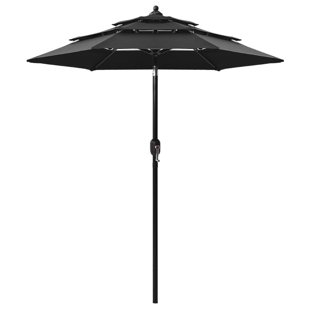 Parasol 3-laags met aluminium paal 2 m zwart