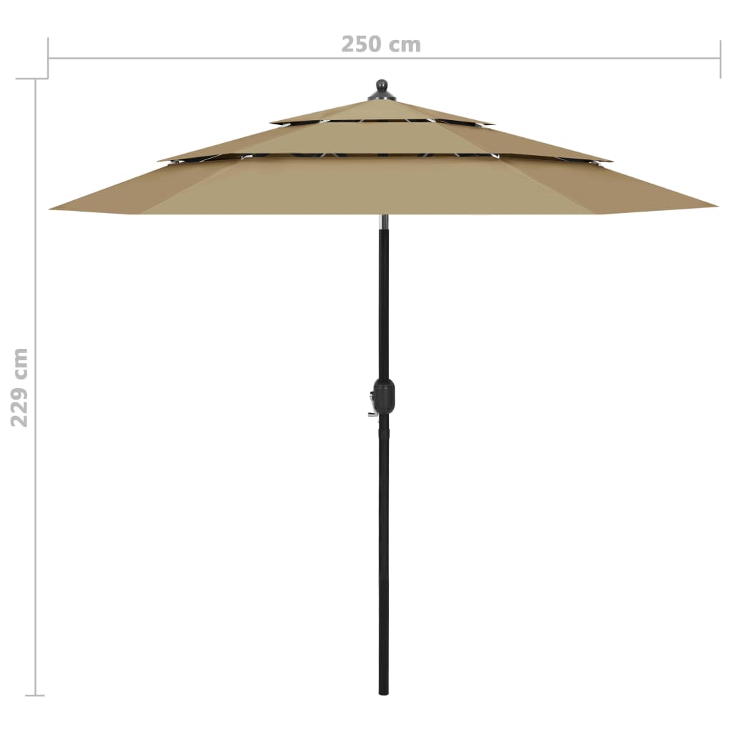 Parasol 3-laags met aluminium paal 2,5 m taupe