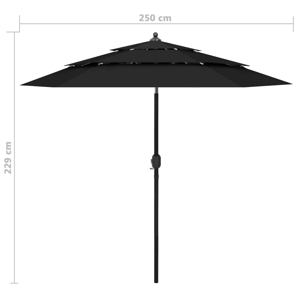 Parasol 3-laags met aluminium paal 2,5 m zwart