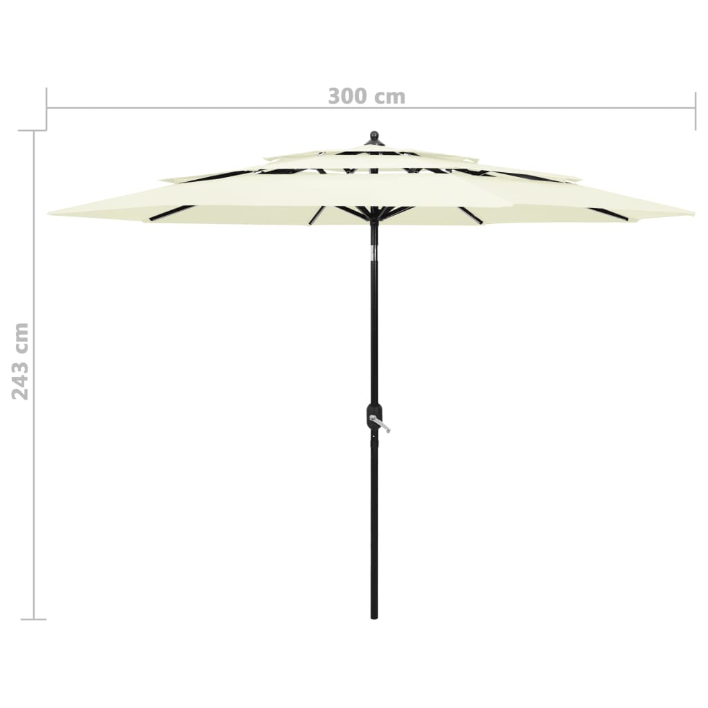 Parasol 3-laags met aluminium paal 3 m zandkleurig