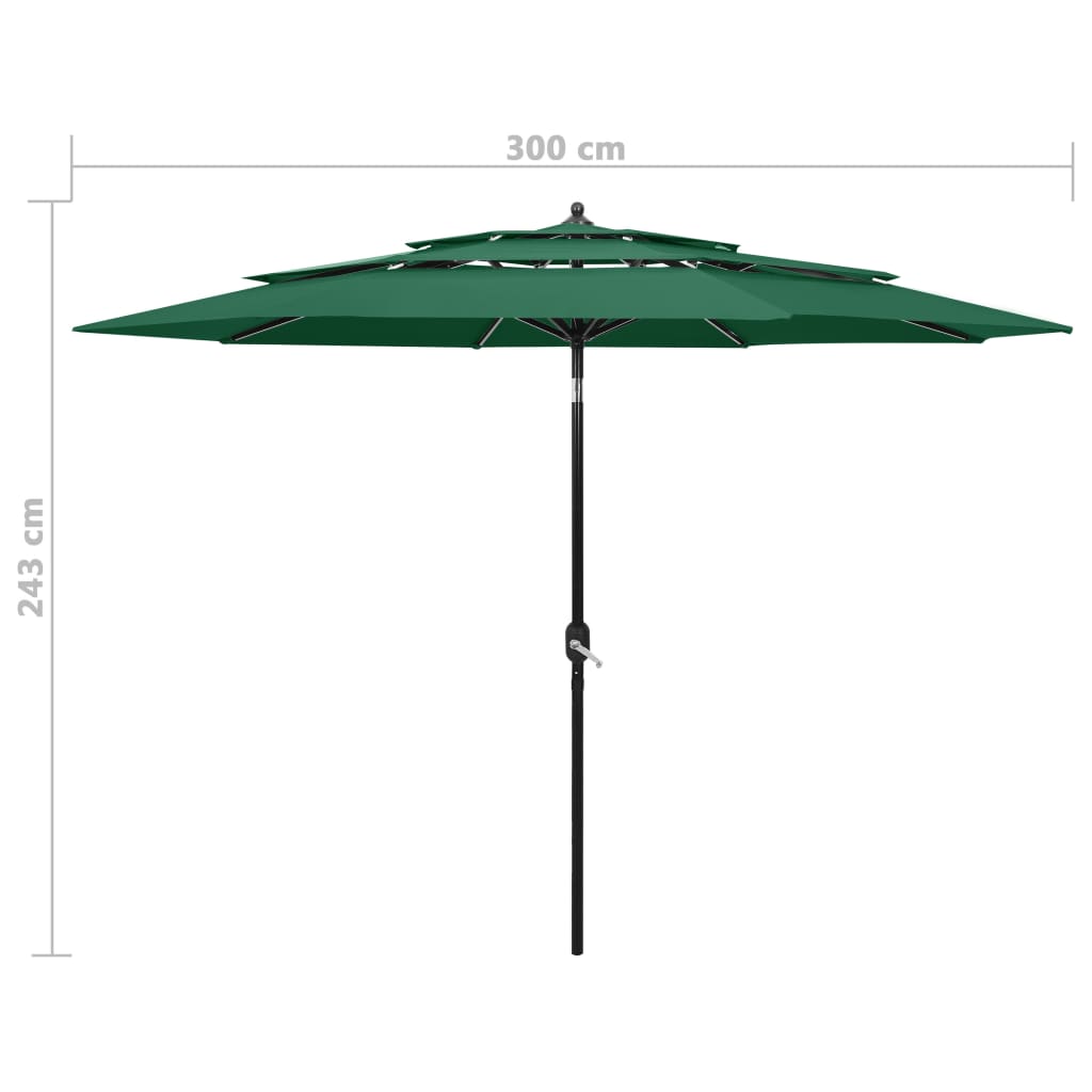 Parasol 3-laags met aluminium paal 3 m groen