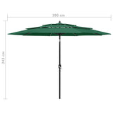 Parasol 3-laags met aluminium paal 3 m groen