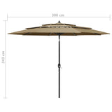 Parasol 3-laags met aluminium paal 3 m taupe