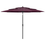 Parasol 3-laags met aluminium paal 3 m bordeauxrood