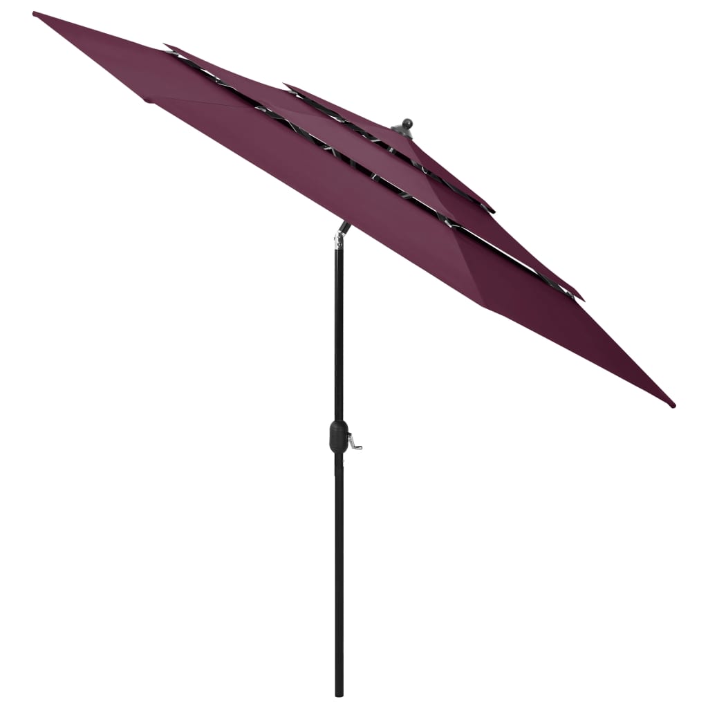 Parasol 3-laags met aluminium paal 3 m bordeauxrood