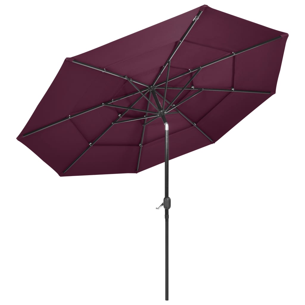 Parasol 3-laags met aluminium paal 3 m bordeauxrood