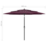 Parasol 3-laags met aluminium paal 3 m bordeauxrood