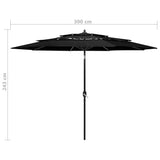 Parasol 3-laags met aluminium paal 3 m zwart