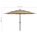 Parasol 3-laags met aluminium paal 3,5 m taupe