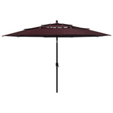 Parasol 3-laags met aluminium paal 3,5 m bordeauxrood