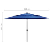 Parasol 3-laags met aluminium paal 3,5 m azuurblauw