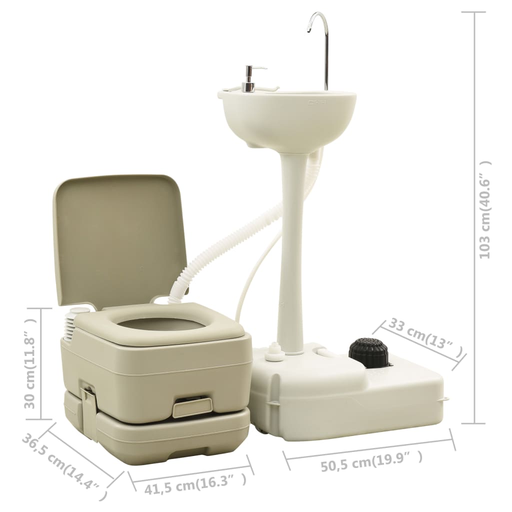 Kampeertoilet- en wasbakset 10+10 en 20 L grijs - AllerleiShop