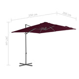 Zweefparasol met stalen paal 250x250 cm bordeauxrood