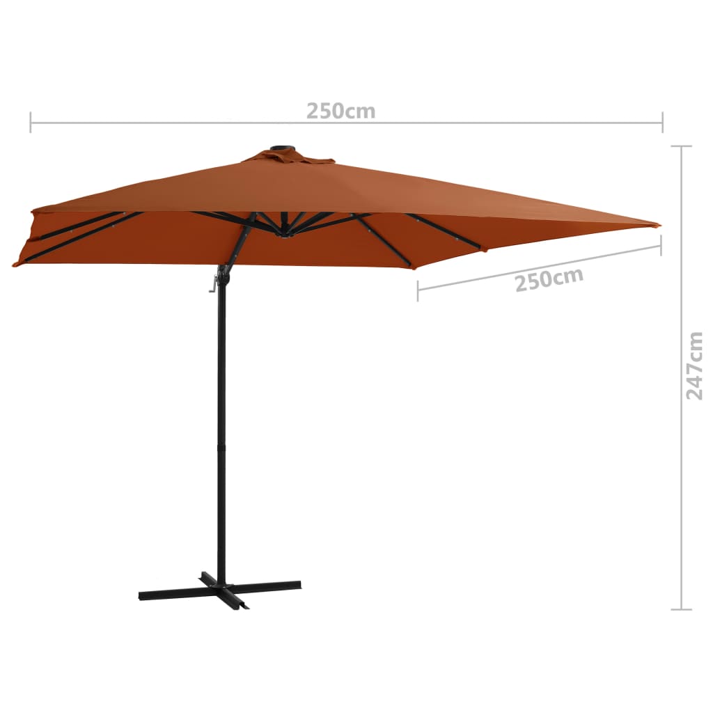 Zweefparasol met LED-verlichting 250x250 cm terracottakleurig