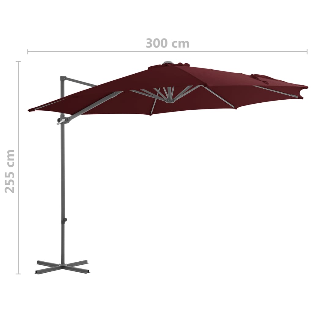 Zweefparasol met stalen paal 300 cm bordeauxrood