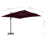 Zweefparasol met aluminium paal 300x300 cm bordeauxrood