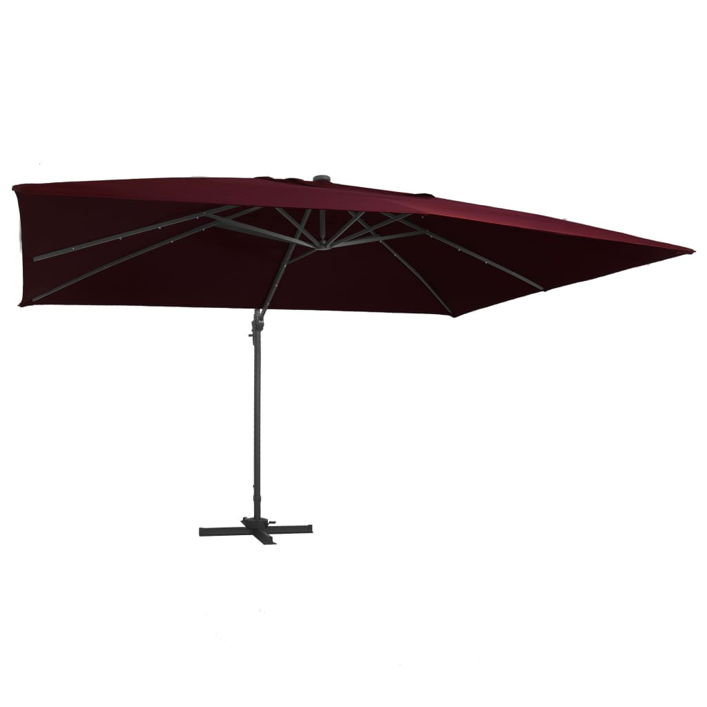 Zweefparasol met LED-verlichting 400x300 cm bordeauxrood