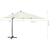 Zweefparasol met paal en LED-verlichting 250 cm zandkleurig