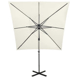 Zweefparasol met paal en LED-verlichting 250 cm zandkleurig