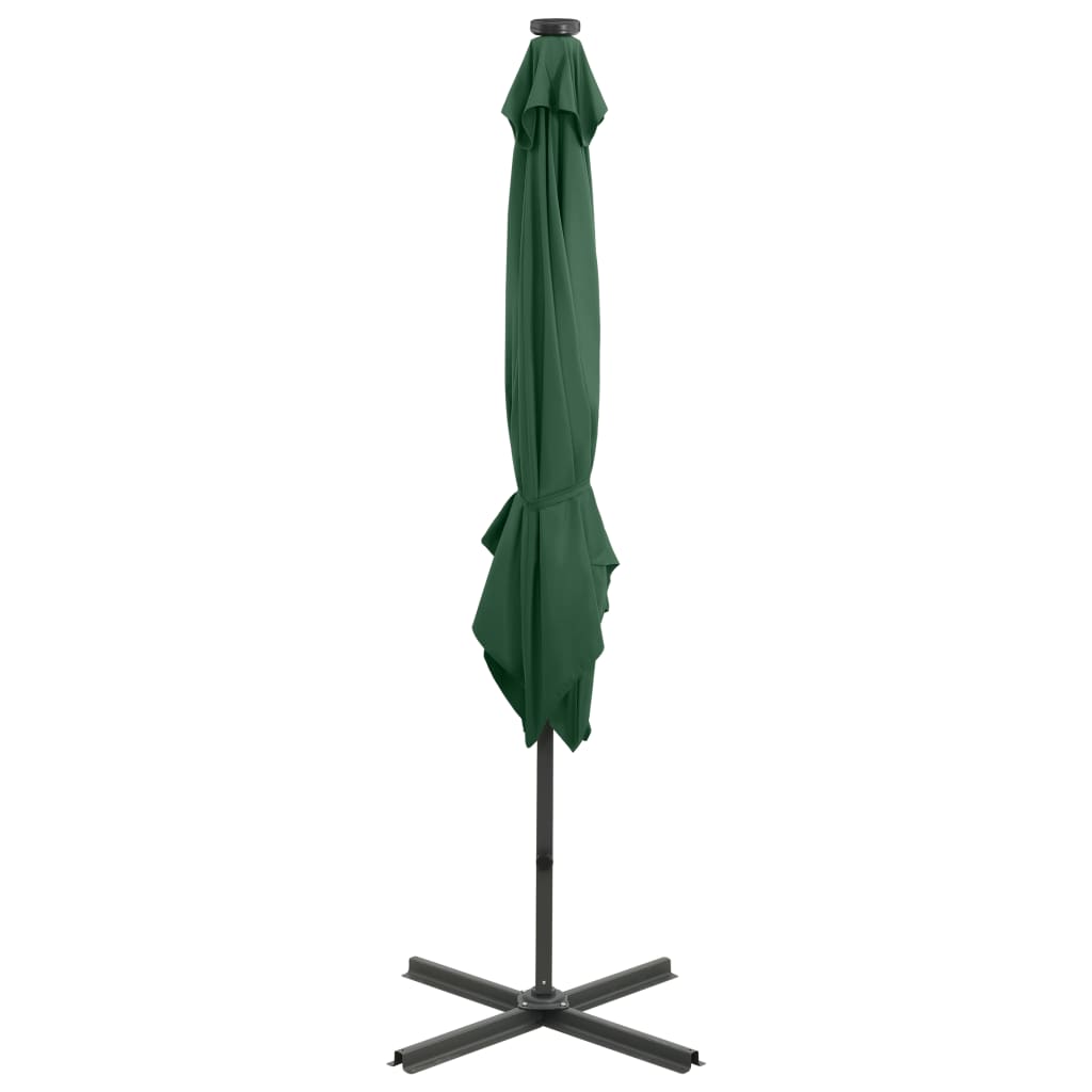 Zweefparasol met paal en LED-verlichting 250 cm groen