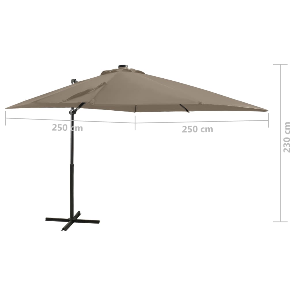 Zweefparasol met paal en LED-verlichting 250 cm taupe