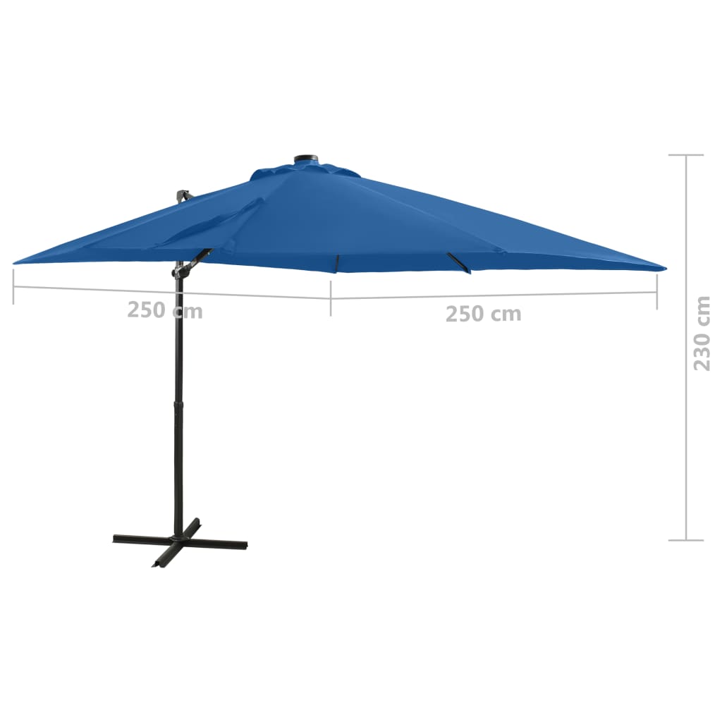 Zweefparasol met paal en LED-verlichting 250 cm azuurblauw