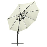 Zweefparasol met paal en LED-verlichting 300 cm zandkleurig