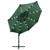 Zweefparasol met paal en LED-verlichting 300 cm groen