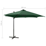 Zweefparasol met paal en LED-verlichting 300 cm groen