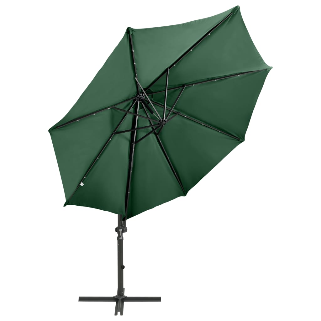 Zweefparasol met paal en LED-verlichting 300 cm groen