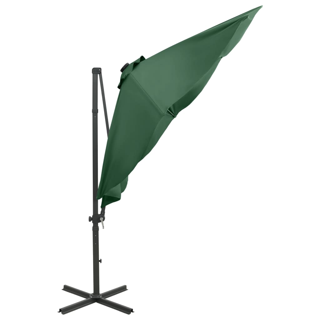 Zweefparasol met paal en LED-verlichting 300 cm groen