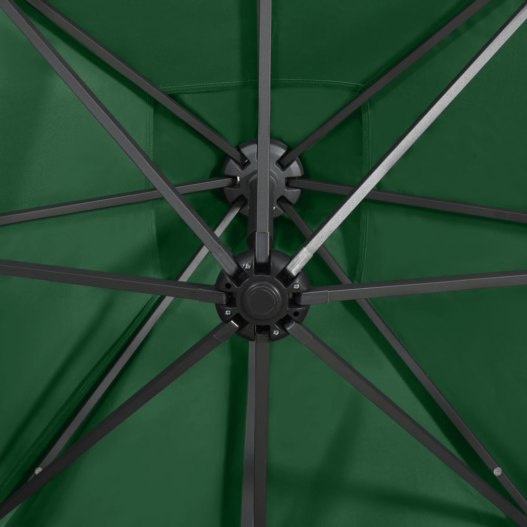 Zweefparasol met paal en LED-verlichting 300 cm groen