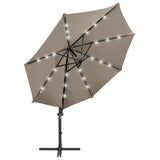 Zweefparasol met paal en LED-verlichting 300 cm taupe