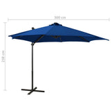 Zweefparasol met paal en LED-verlichting 300 cm azuurblauw