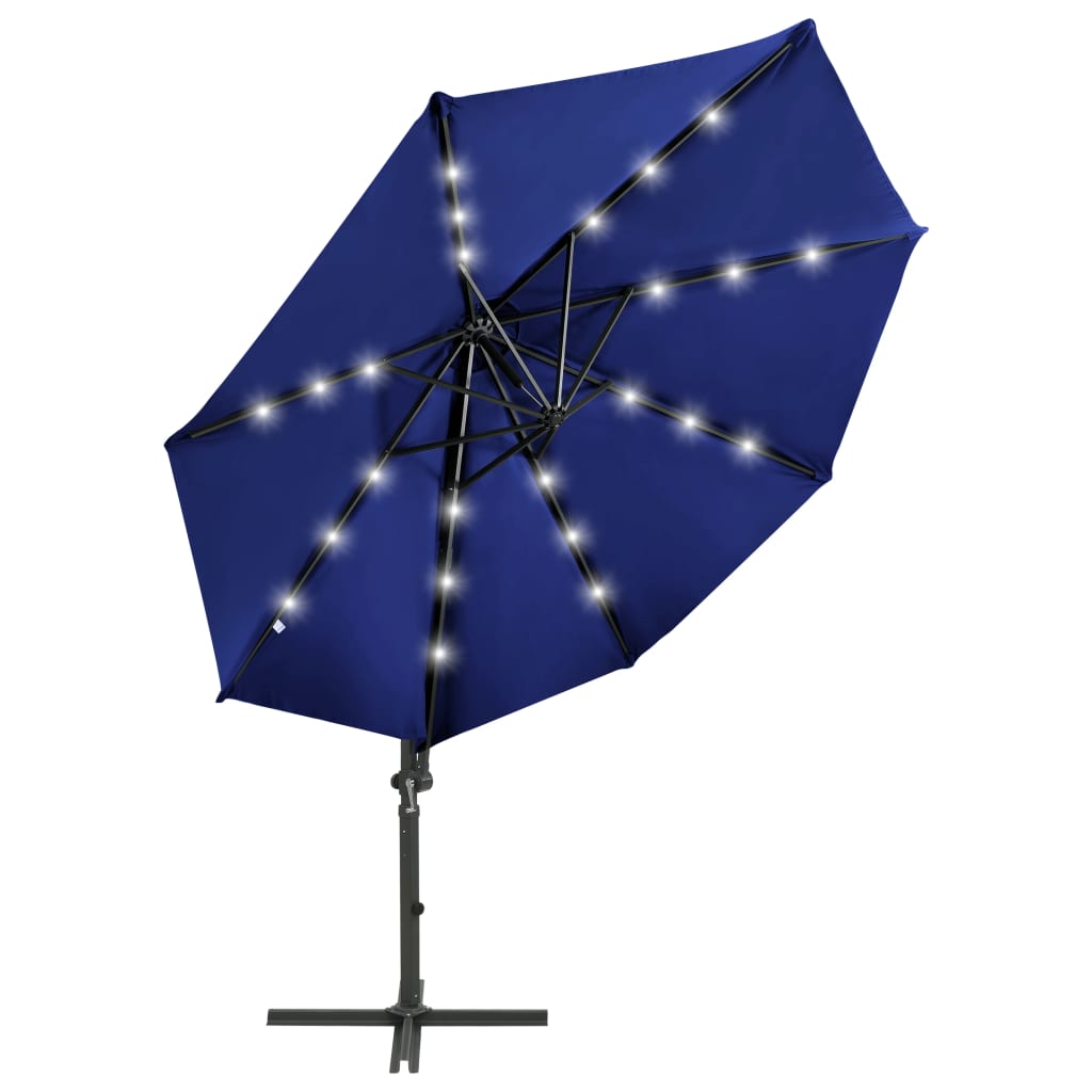 Zweefparasol met paal en LED-verlichting 300 cm azuurblauw