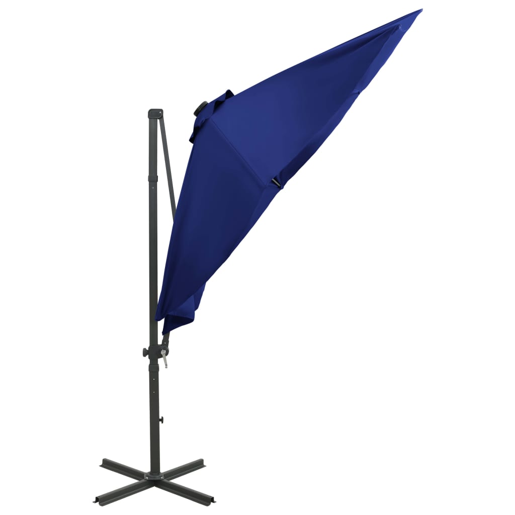 Zweefparasol met paal en LED-verlichting 300 cm azuurblauw