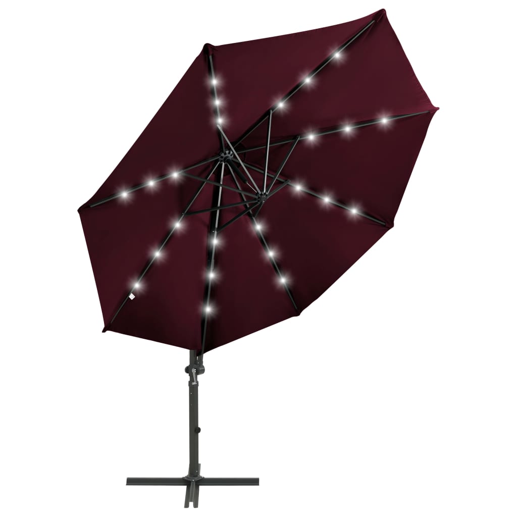 Zweefparasol met paal en LED-verlichting 300 cm bordeauxrood