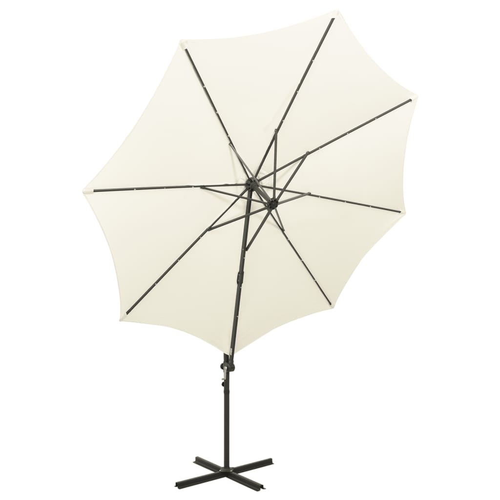 Zweefparasol met paal en LED-verlichting 300 cm zandkleurig