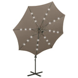 Zweefparasol met paal en LED-verlichting 300 cm taupe