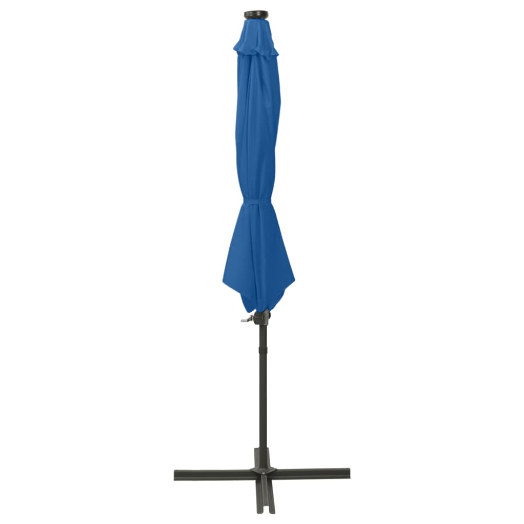 Zweefparasol met paal en LED-verlichting 300 cm azuurblauw