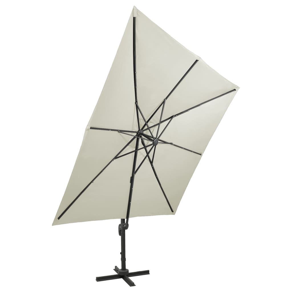 Zweefparasol met paal en LED-verlichting 300 cm zandkleurig