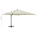 Zweefparasol met paal en LED-verlichting 300 cm zandkleurig