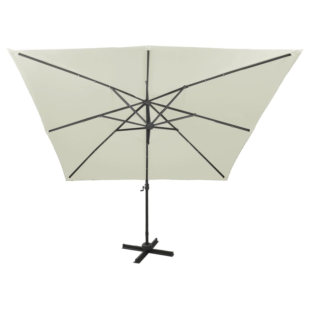 Zweefparasol met paal en LED-verlichting 300 cm zandkleurig