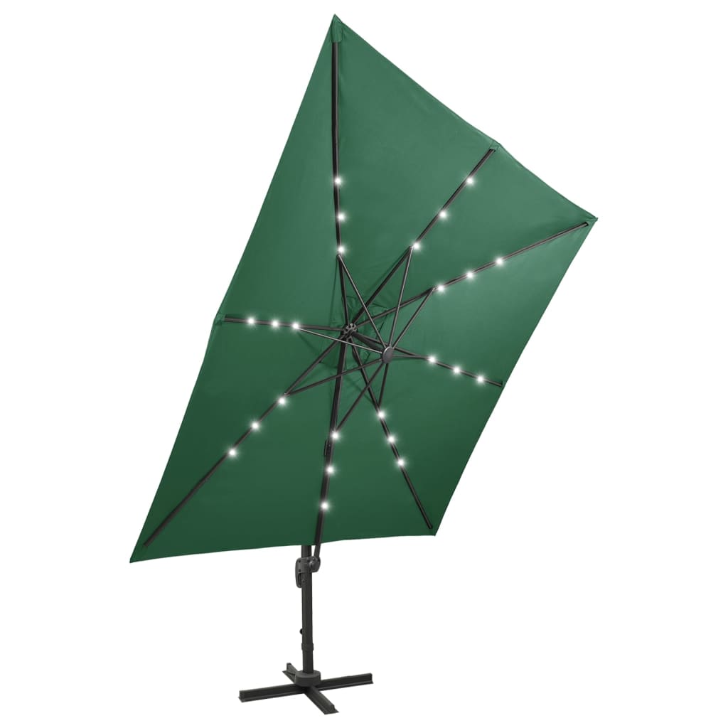 Zweefparasol met paal en LED-verlichting 300 cm groen