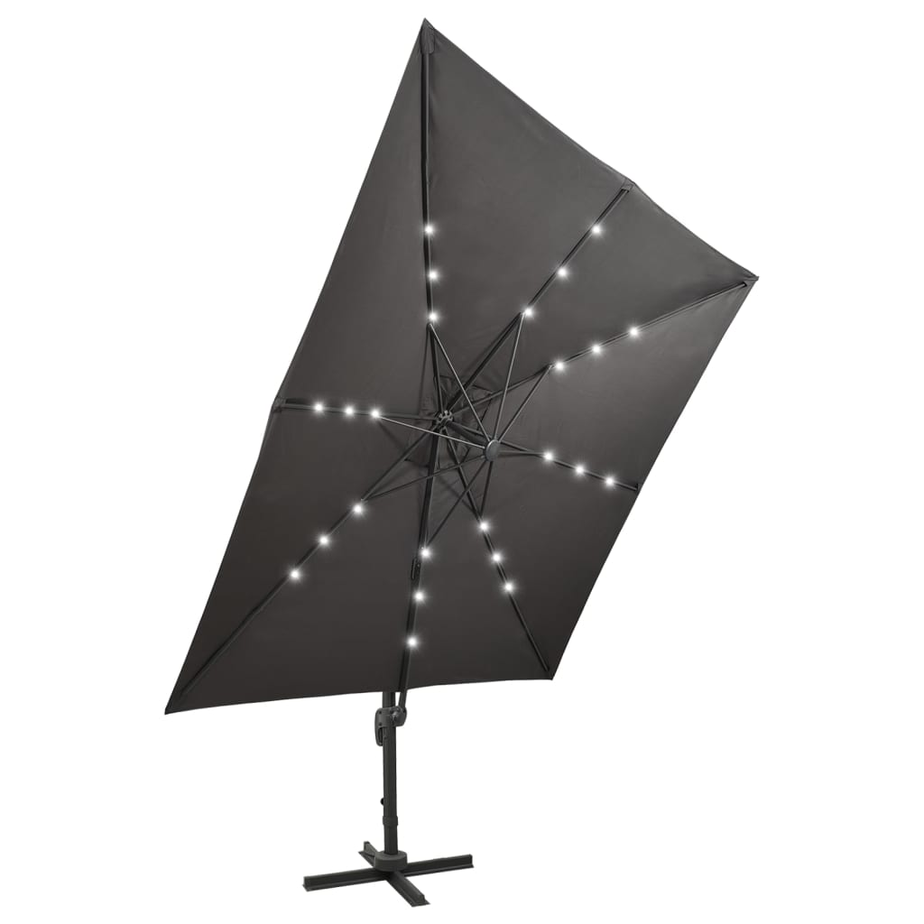 Zweefparasol met paal en LED-verlichting 300 cm antracietkleur