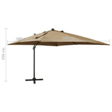 Zweefparasol met paal en LED-verlichting 300 cm taupe