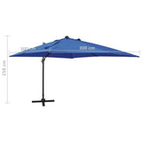 Zweefparasol met paal en LED-verlichting 300 cm azuurblauw